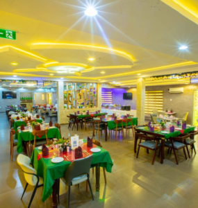 Restaurant dining area at Crown City Resort in Ogun State serving freshly prepared meals for corporate and leisure guests.